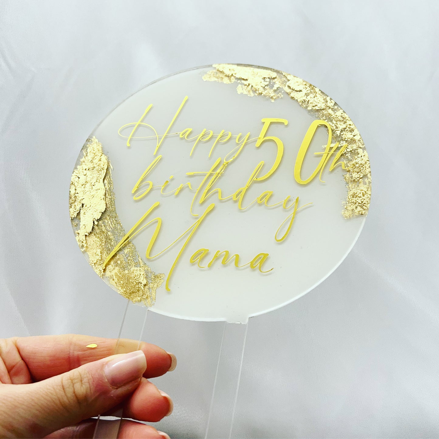 Personalisierter Caketopper mit Blattgold 15cm - Acryl/rund
