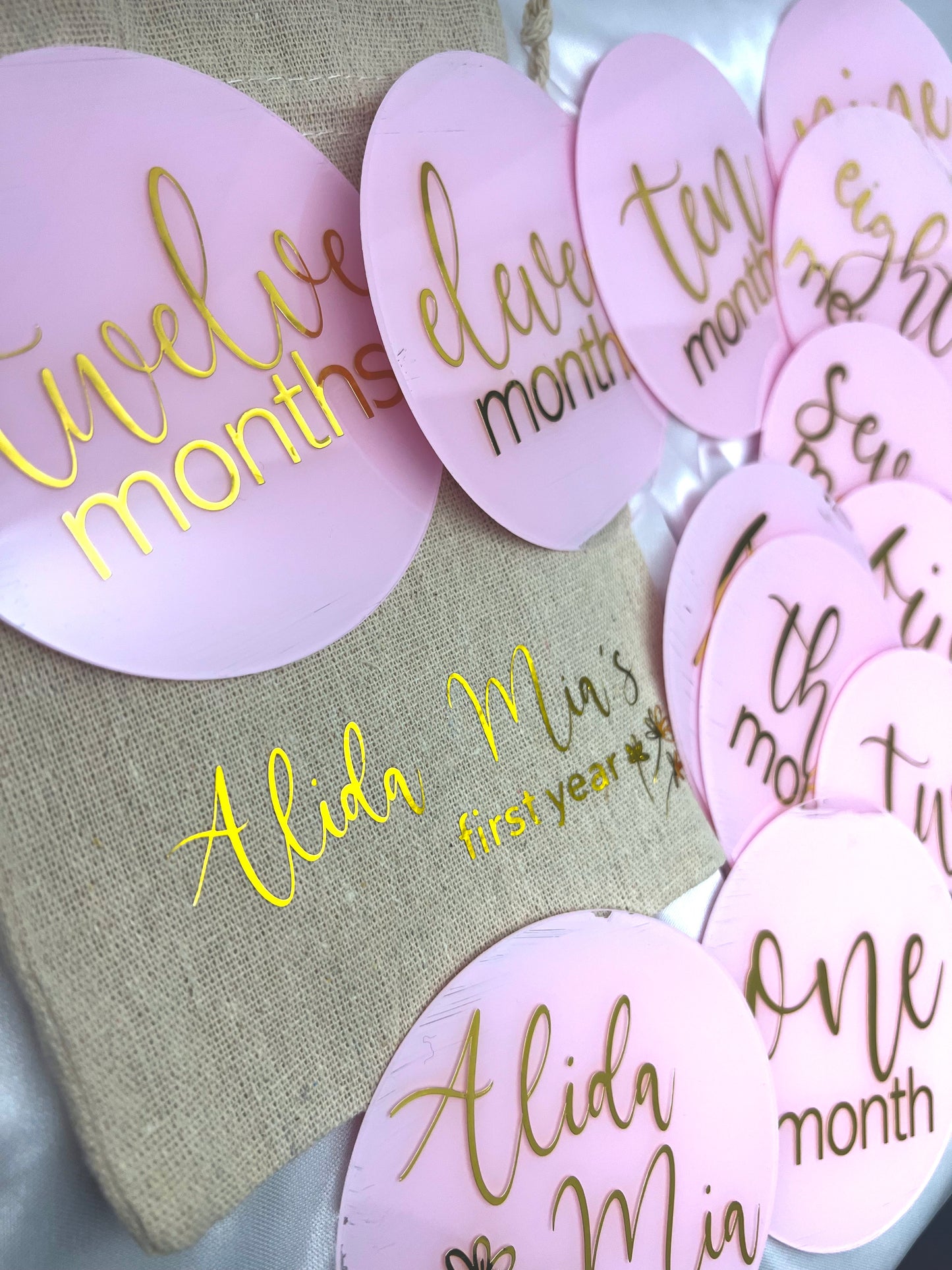 Personalisierte Meilensteinkarten für Babys erstes Jahr - Acrylplatte